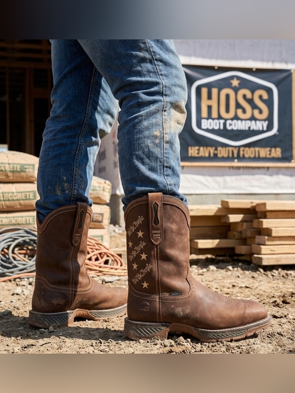 New authentic Hoss leather hard toe slip resistant work boots sz 9.5 display